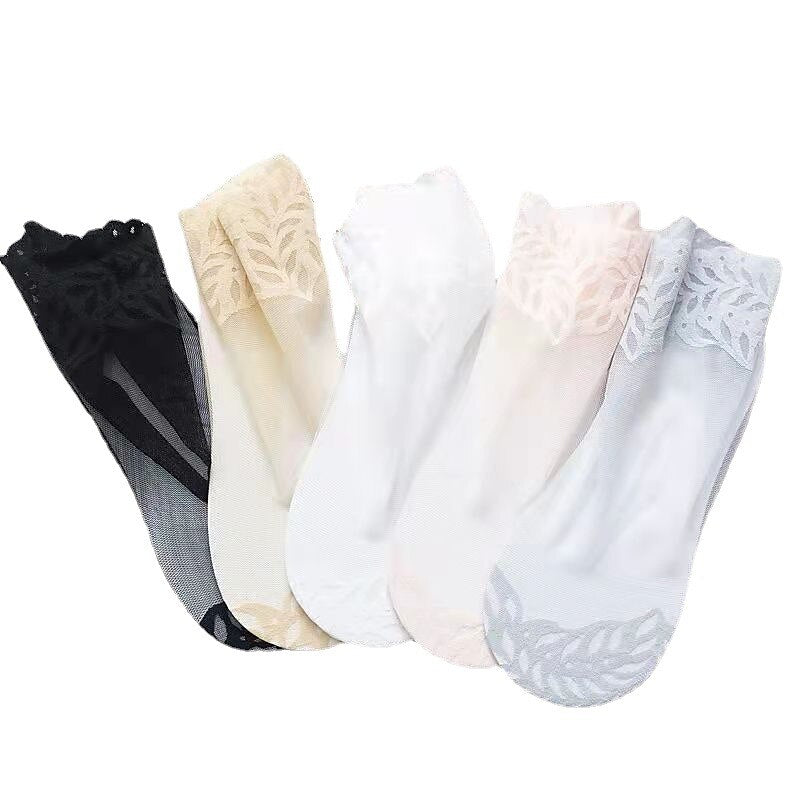 5 PCS Women's Daily Holiday Lace Spandex Nylon Toe Socks