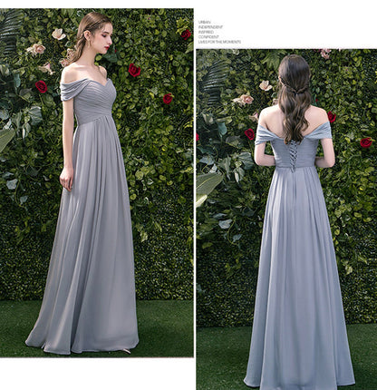 Gray chiffon long A line prom dress bridesmaid dress  10044