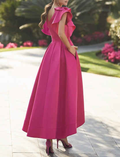 A-Line/Princess V-Neck Asymmetrical Prom Dresses