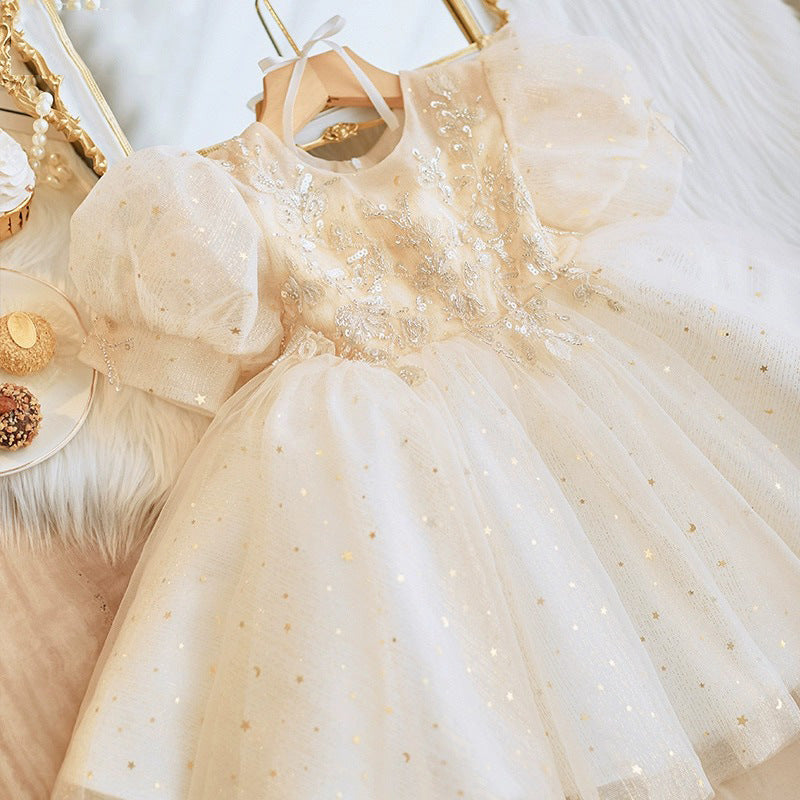 Short Sleeves A-Line/Princess Lace Baby Girl Dresses with Rhinestone Appliques