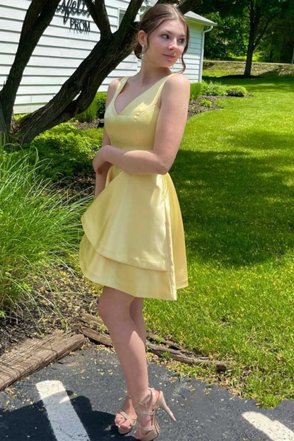 A-Line Yellow V-Neck Short Homecoming Dress  gh1363