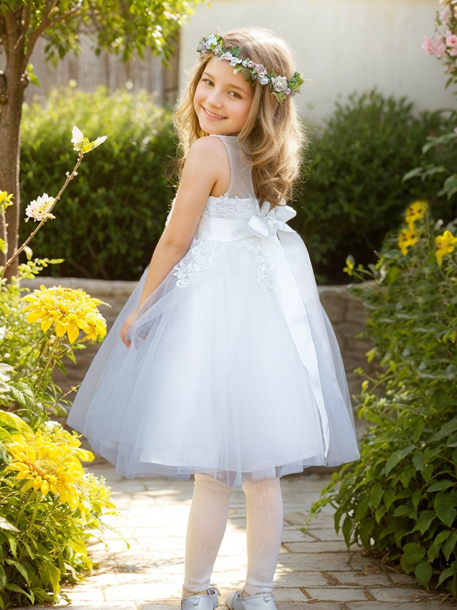 Lace Tulle Knee-length First Communion Flower Girl Dress