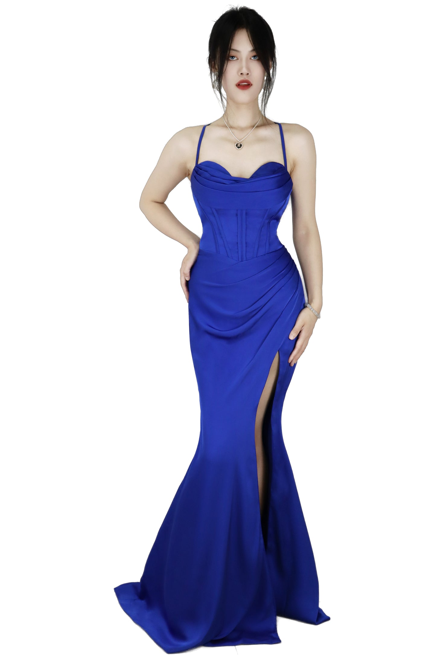 Prom Dress Spaghetti Strap Long Royal Blue With Slit ZP0001