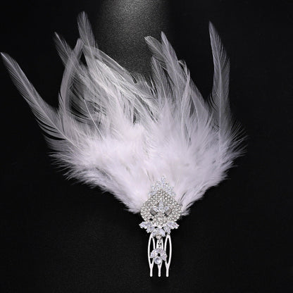 Vintage Elegant Feather Rhinestone Comb Headpiece