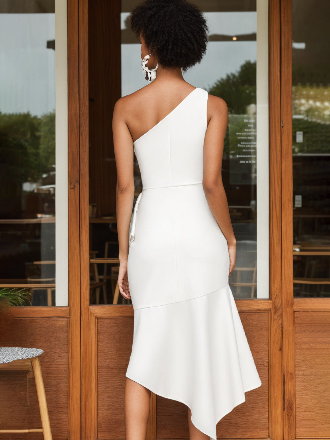 Sheath/Column One-shoulder Sleeveless Asymmetric Wedding Dress With Ruched