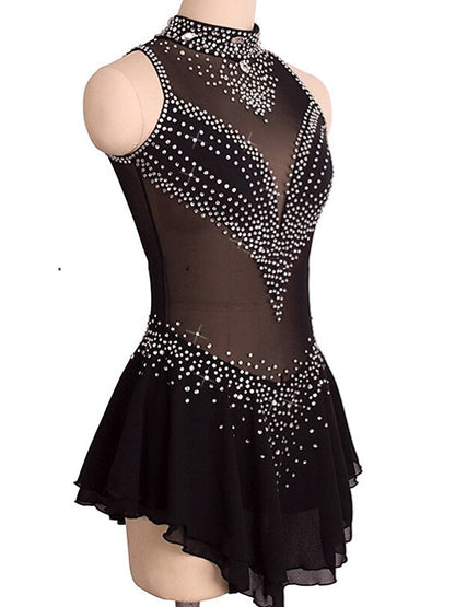 Figure Skating Dress Women's Girls' Crystal/Rhinestone Spandex High Elasticity Sleeveless Ice Skating Dress