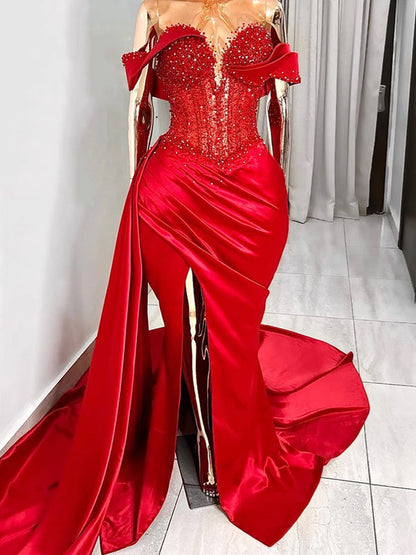 Trumpet/Mermaid Sweetheart Sleeveless Sweep Train High Split Evening Dresses