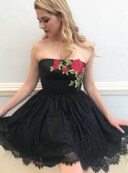 LTP1512,Black lace applique homecoming dresses,a-line prom dress