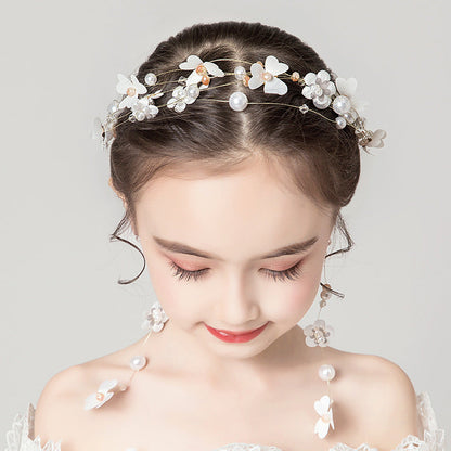 Children's Dress Accessories White Flower Headband with Pearl