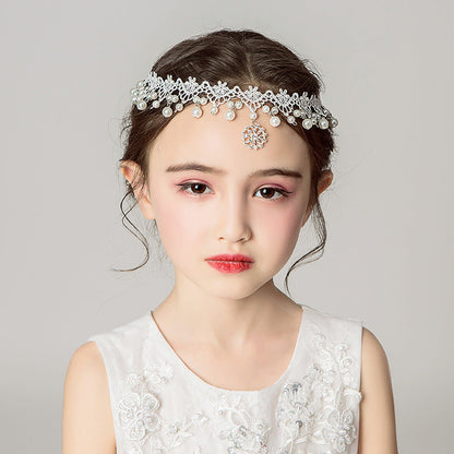 White Children's Dress Accessories Lace Pearl Headpiece