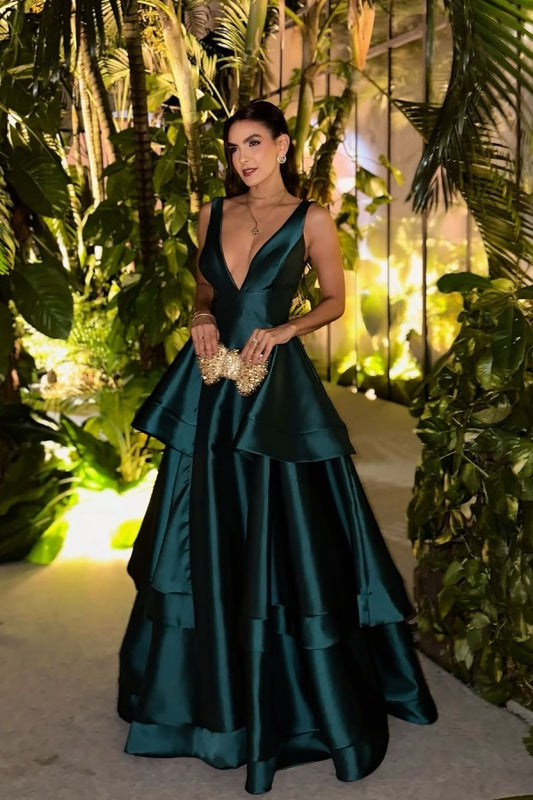 Peacock V-Neck Three-layer Ruffles Elegant Prom Dress ZT0507