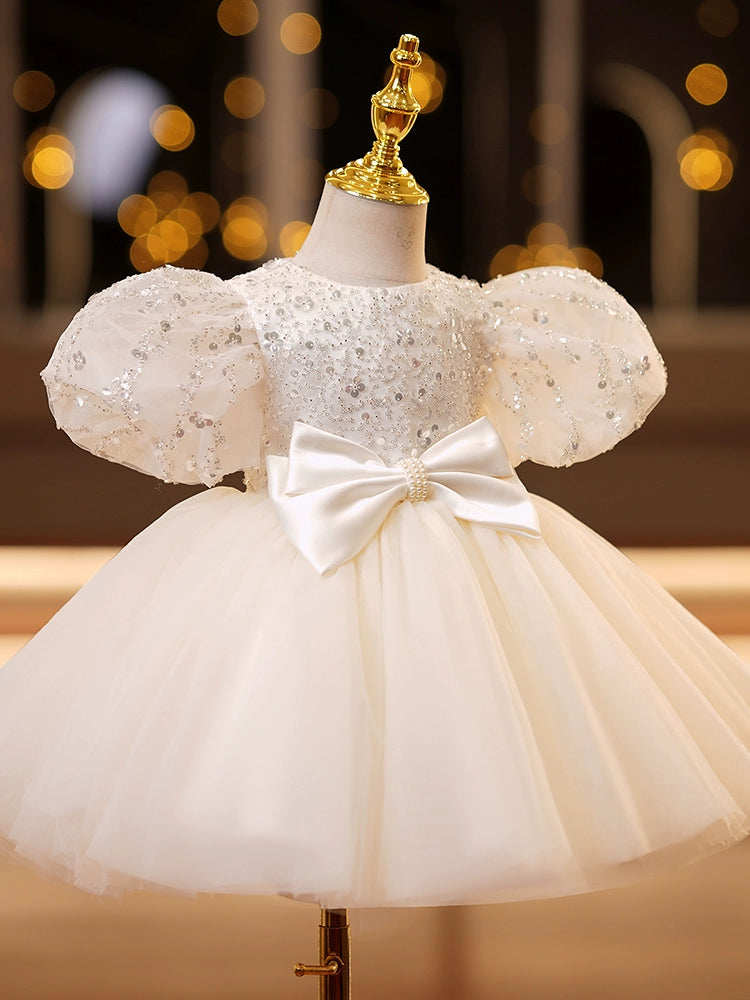 A-Line/Princess Short Sleeves Knee-Length Baby Girl Dresses with Bow