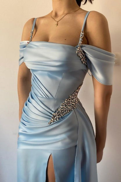 Sky Blue Spaghetti-Straps Split Elegant Prom Dress ZT0316