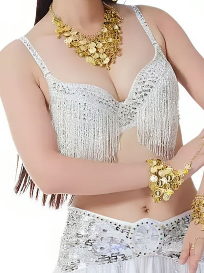 Belly Dancewear Rhinestone Tassel Sleeveless Spaghetti Straps Bra