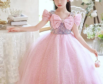 A-Line/Princess Off-the-Shoulder Flower Girl Party Dress with Bow