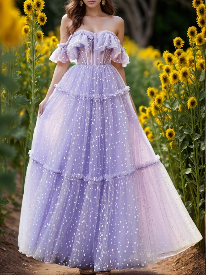 A-Line/Princess Dot Floor-Length Evening Dresses