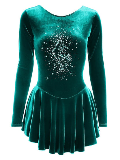 Figure Skating Dress Women's Girls' Dancewear Velvet Long Sleeve Ice Skating Dress