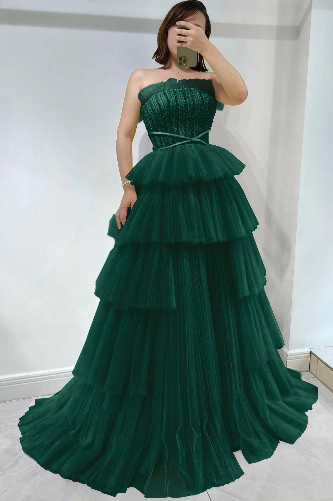 Daffodil Strapless Sleeveless Tulle Prom Dress With layered ED0385