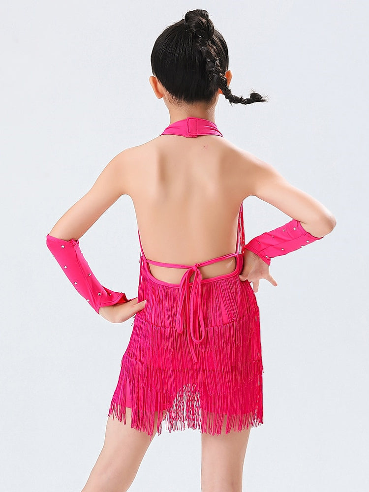 Latin Dance Kids' Dancewear Dress Crystal/Rhinestone Sleeveless Polyester Girls' Performance