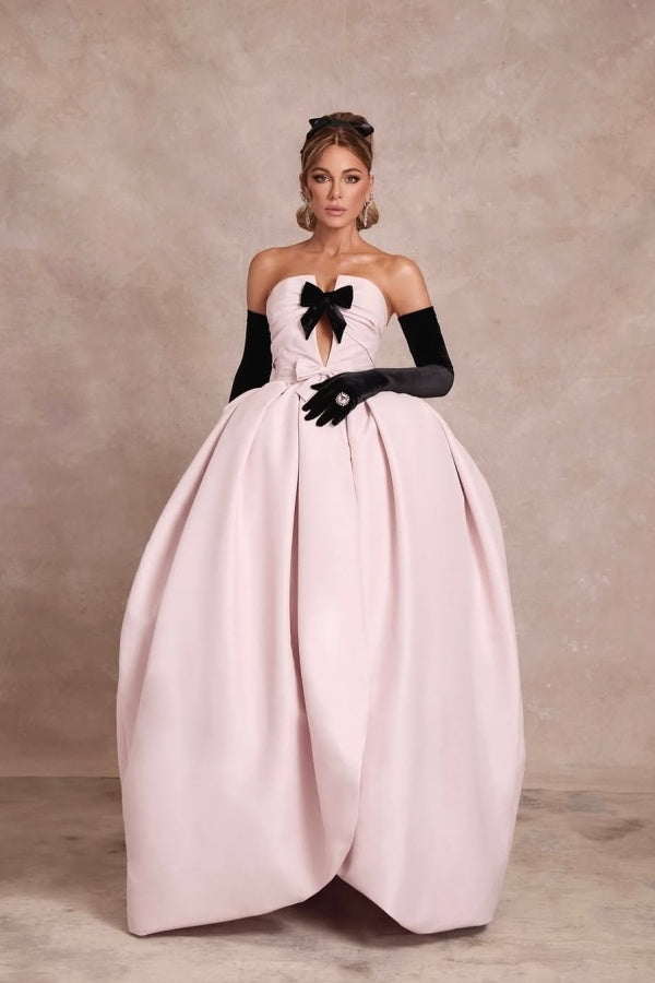 Pink Bud Shape Strapless Prom Dress With Black Long Sleeves ZT0492