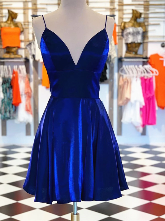 A Line V Neck Short Royal Blue Prom Dresses, Short Royal Blue Formal Homecoming Dresses gh1624