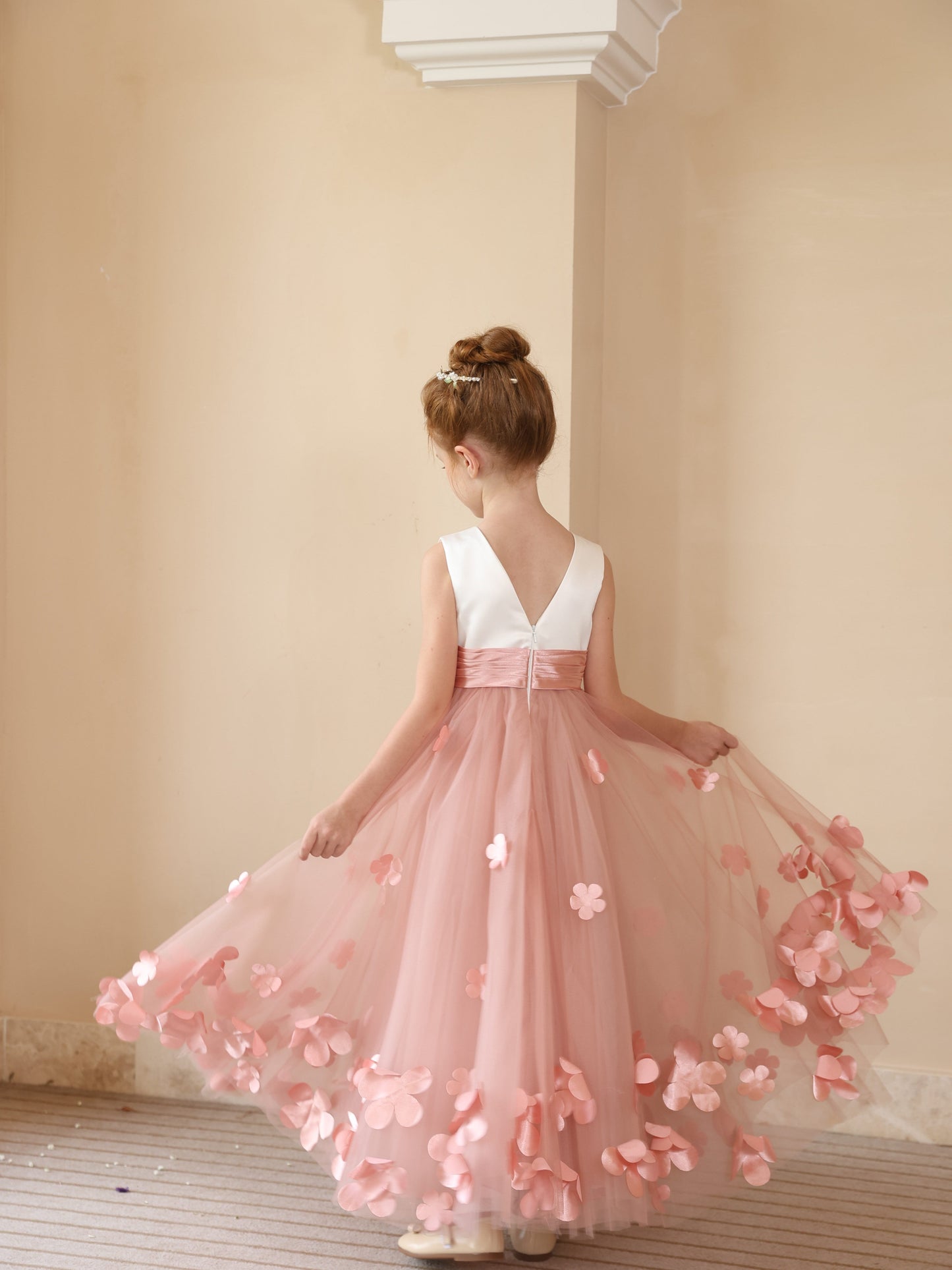 Ball-Gown Satin Tulle Scoop Sleeveless Ankle Length  Flower Girl Dresses With Flower