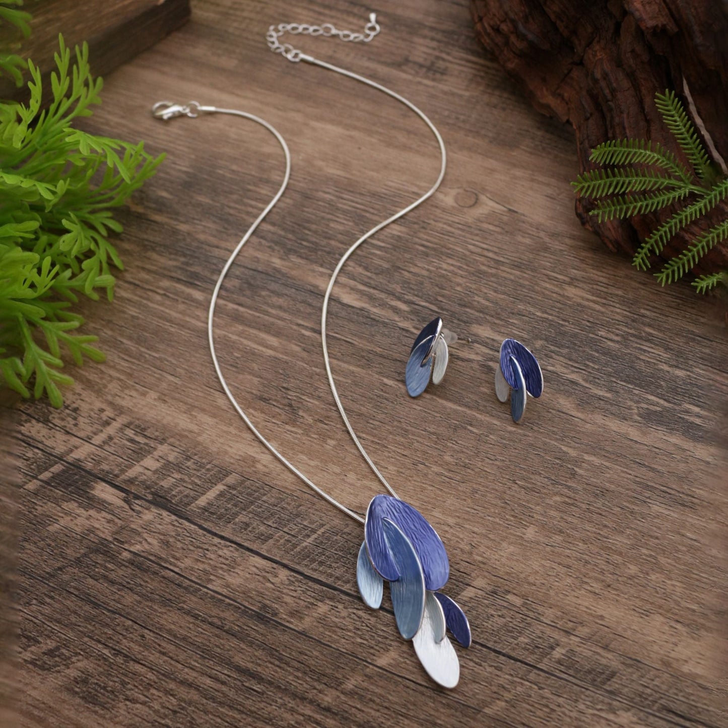 Stylish Enamel Irregular Petal Earrings Necklace Two Pieces Jewelry Set