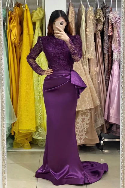 Long Sleeves Mermaid Prom Dress With Lace Appliques ED0204