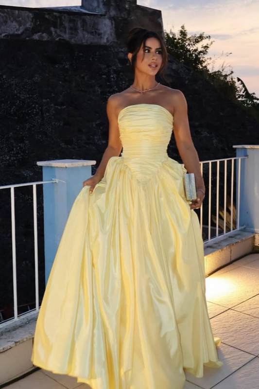 Lovely Yellow Pleated Strapless Prom Dress ZT0625