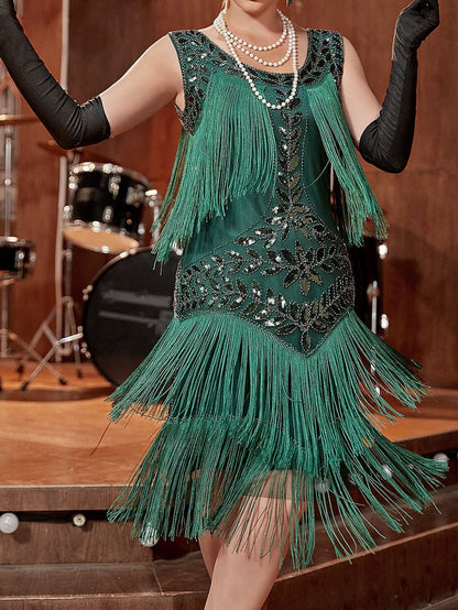 A-Line/Princess Halter Sleeveless Knee-Length Vintage Dress With Tassel Fringe & Sequins