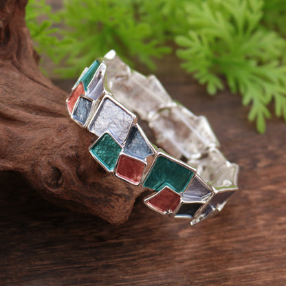 Delicated High-End Enamel Geometrical Square Alloy Stretch Bracelet