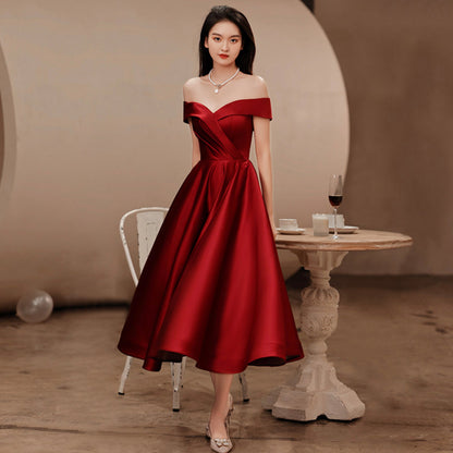 Burgundy satin short prom dress homecoming dress  10000