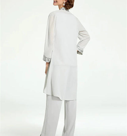 Chiffon Round Neck Floor-Length Mother of the Bride Pantsuits with Jacket