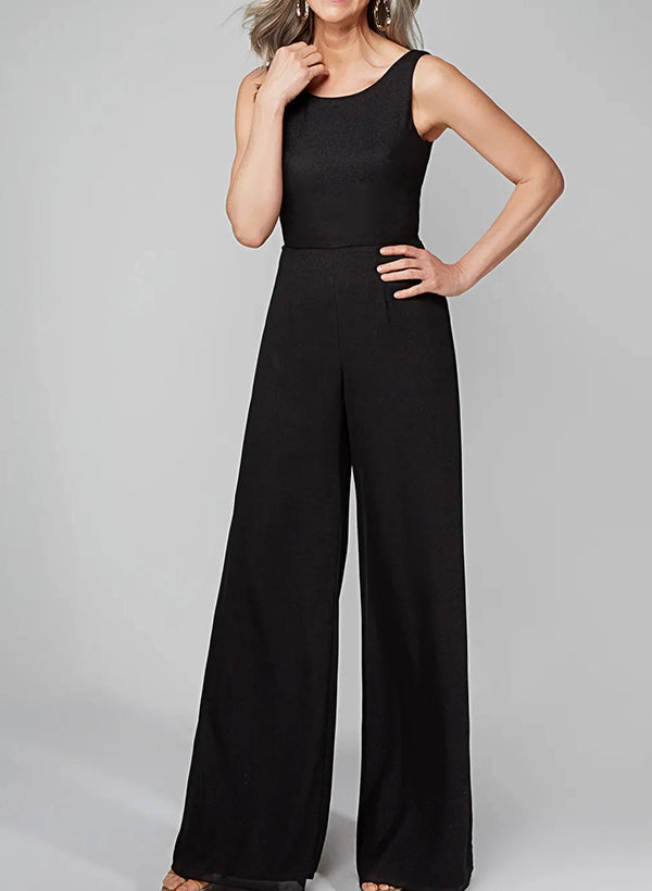 Jumpsuits Scoop Half Sleeves Chiffon Mother Of The Bride Pantsuits