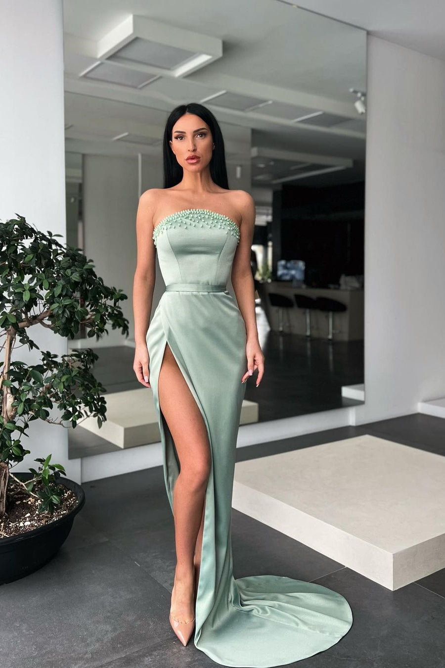 Strapless Long Mermaid Prom Dress With Slit PD0437