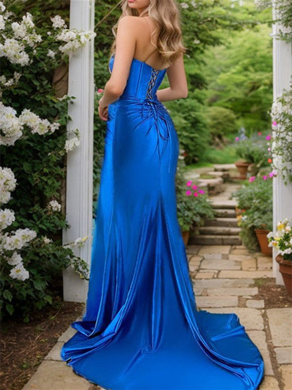 Sheath/Column Strapless Floor-Length Evening Dresses With Split Side