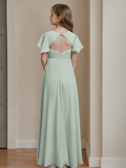 A-Line/Princess Short Sleeves Junior Bridesmaid Dresses with Pleats