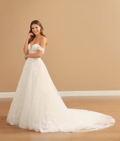 Ball Gown Off-the-Shoulder Sleeveless Long Tulle Wedding Dresses with Lace Appliques