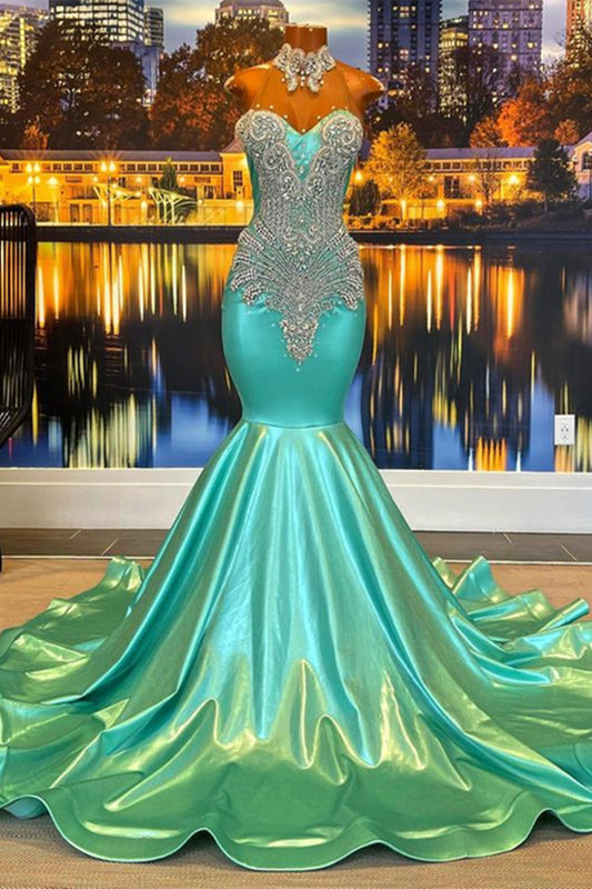 edgynewlook Chic Sleeveless Mermaid Jade Prom Dress Beaded With Appliques