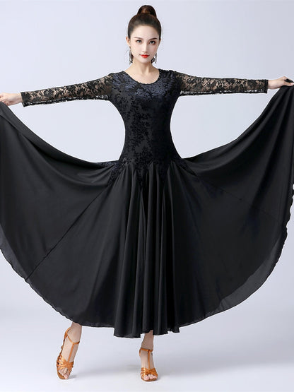 Women's Dancewear Ballroom Dance Dress Splicing Women's Performance Training Long Sleeve