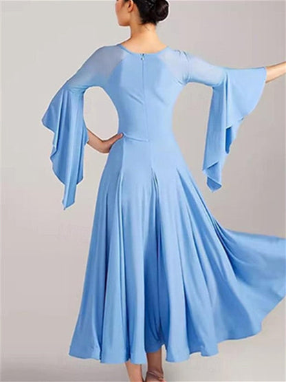 Women's Dancewear Ballroom Dance Dress Pure Color Splicing Women's Performance Party 3/4 Length Sleeve