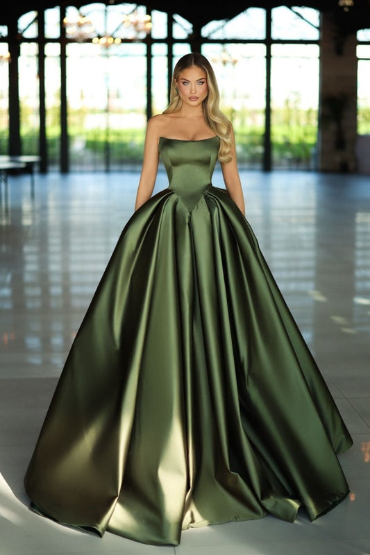 edgynewlook Green Strapless Long Prom Dress A-Line Sleeveless