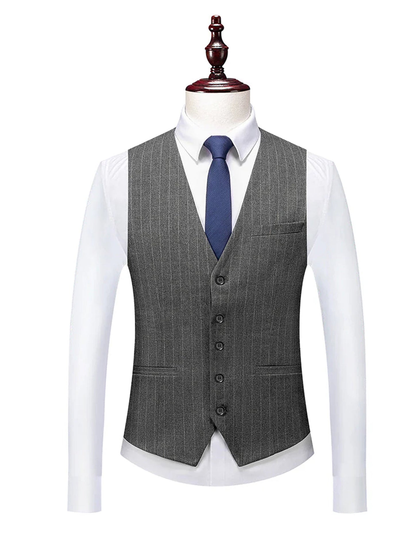 Men's Tailored Fit Single Breasted Two-buttons 3 Pieces Striped Wedding Suits