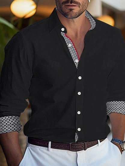 Men's Casual Polyester Long Sleeves Color Block Shirt