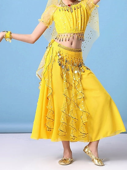 Belly Dance Kids' Dancewear Top Girls' Performance With Paillette & Gold Coin & Tassel & Cascading Ruffles