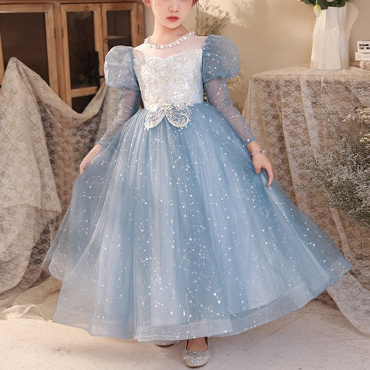 A-Line/Princess Long Sleeves Flower Girl Party Dresses with Rhinestone Appliques