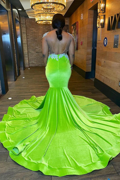 edgynewlook Light Green Mermaid Sleeveless Prom Dress Beaded With Appliques