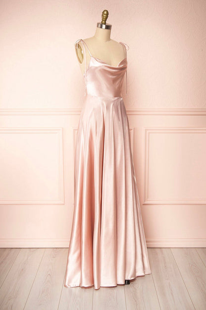 Vienna | Simple Satin Long A-Line Prom Dress Spaghetti Straps Evening Dress