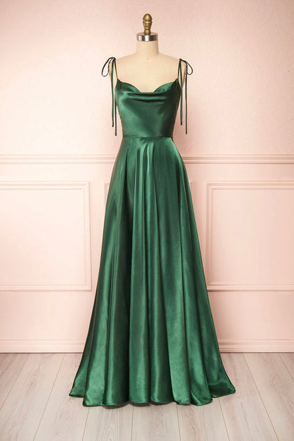 Vienna | Simple Satin Long A-Line Prom Dress Spaghetti Straps Evening Dress