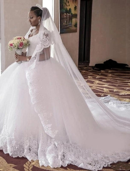 Ball Gown V-Neck Floor-length Lace Wedding Dress